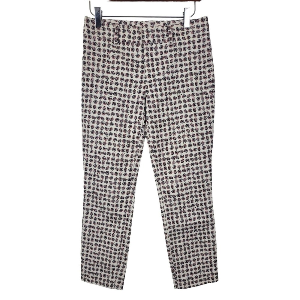 Club Monaco Dress Pants 0 Womens White Floral Print Straight Leg Mid Rise Bottom